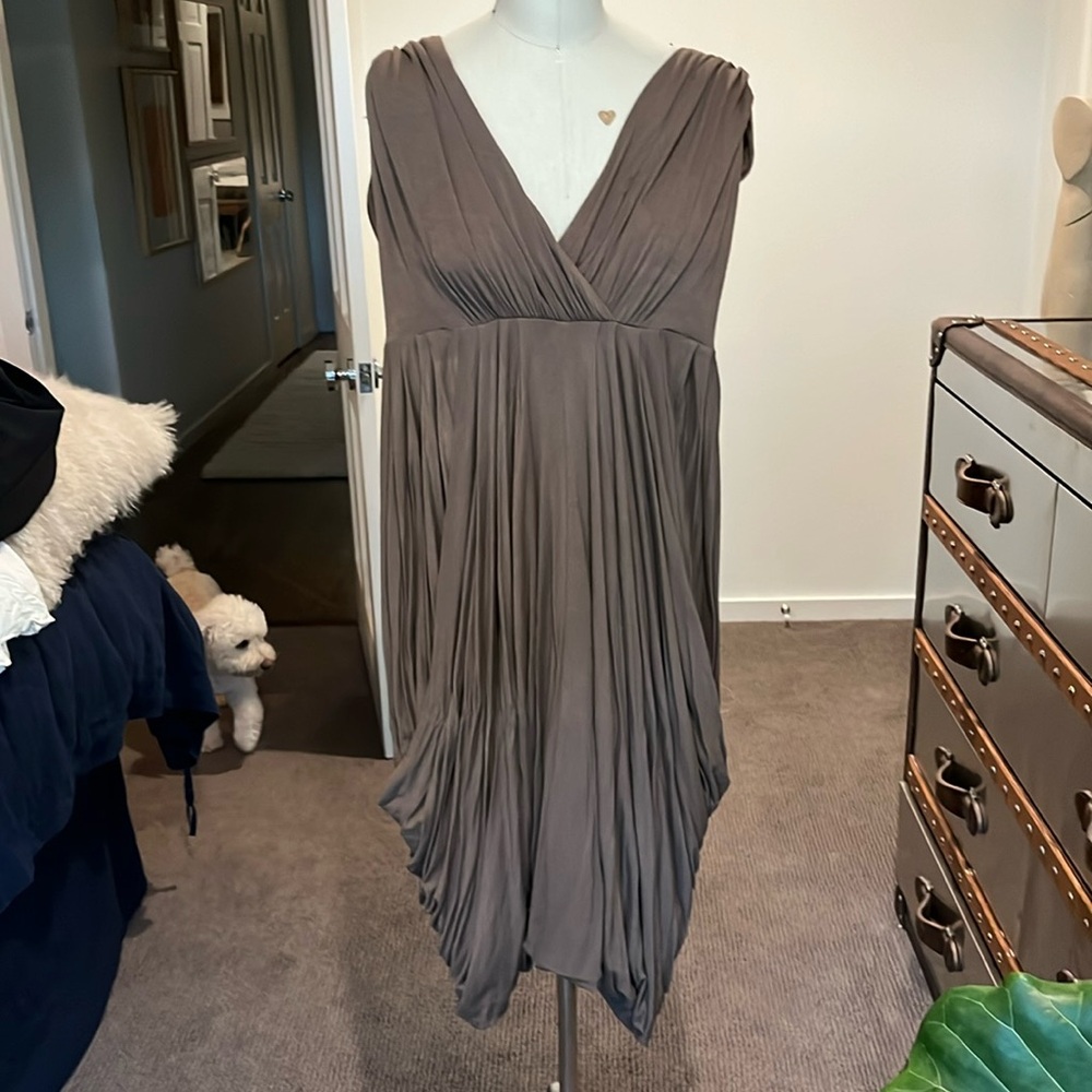 Rachel Roy mocha goddess/Grecian draped knit dress - size small